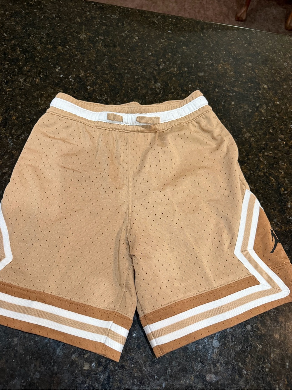 Jordan Boys Tan Mesh Shorts with White Trim
